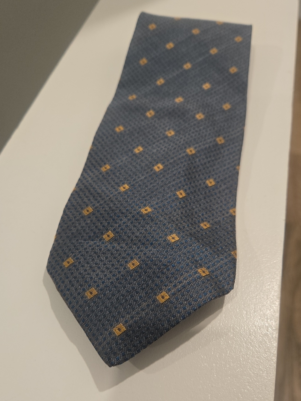 Giorgio Armani Blue Silk Tie with Gold Square Motif